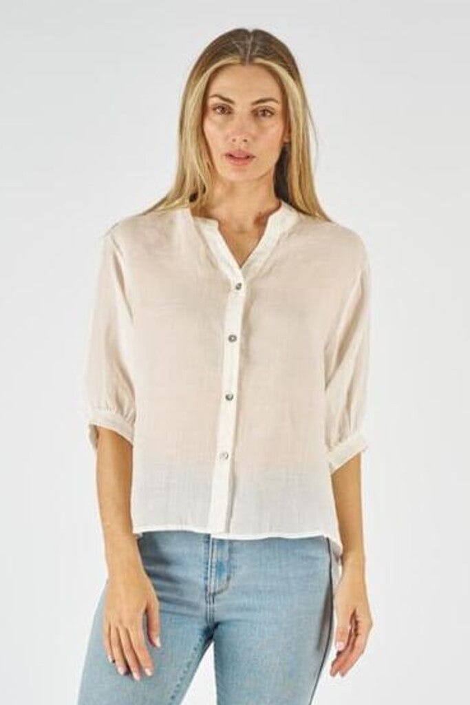 WORTHIER THE LABEL Button Back Linen Shirt - White Shirts & Blouses - Zabecca Living