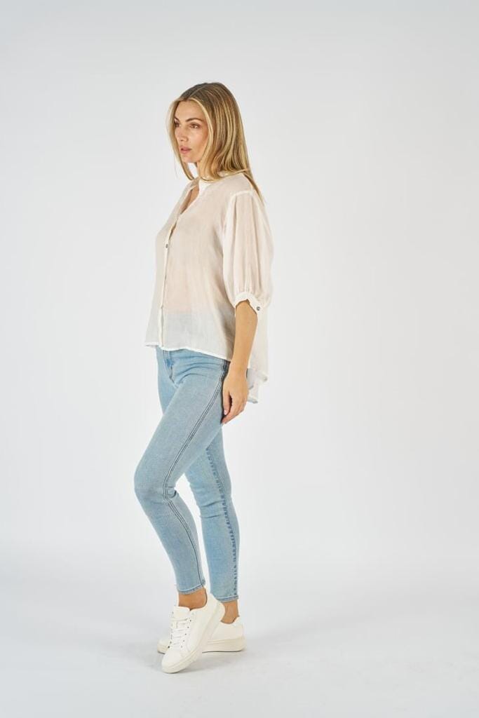 WORTHIER THE LABEL Button Back Linen Shirt - White Shirts & Blouses - Zabecca Living