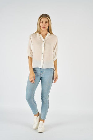 WORTHIER THE LABEL Button Back Linen Shirt - White Shirts & Blouses - Zabecca Living