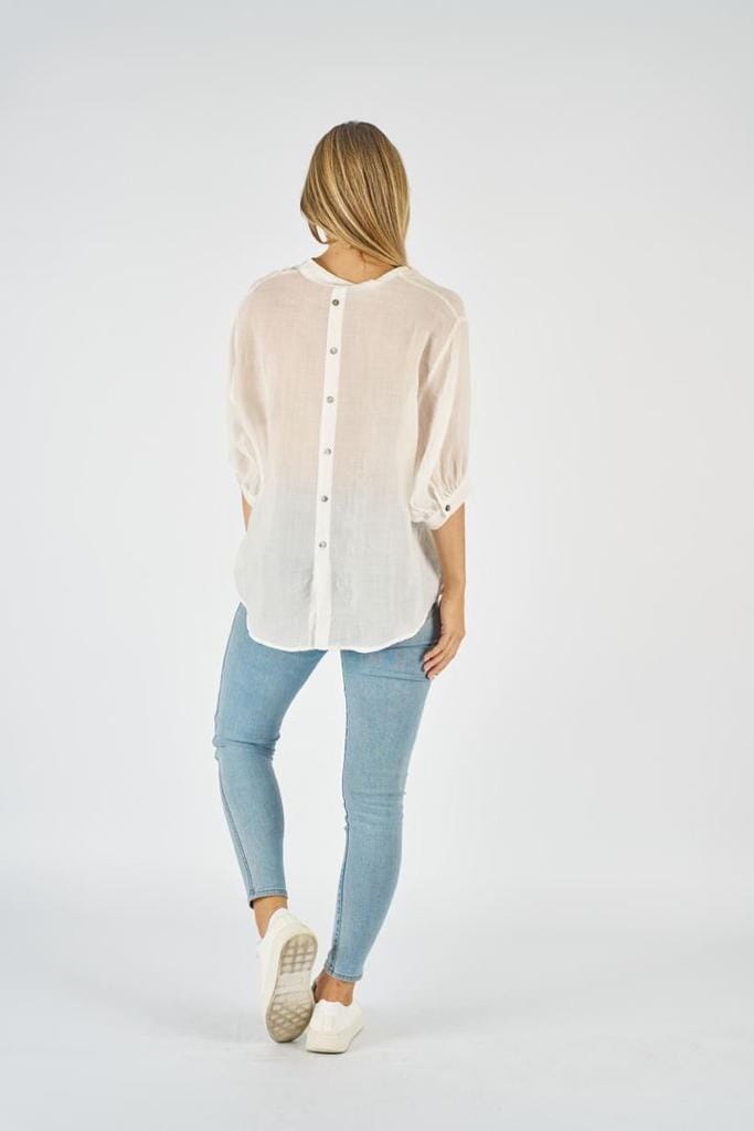 WORTHIER THE LABEL Button Back Linen Shirt - White Shirts & Blouses - Zabecca Living