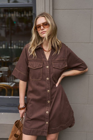 CERES LIFE Bonnie Relaxed Shirt Dress - Chocolate