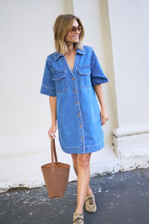 CERES LIFE Bonnie Relaxed Shirt Dress - Fresh Indigo