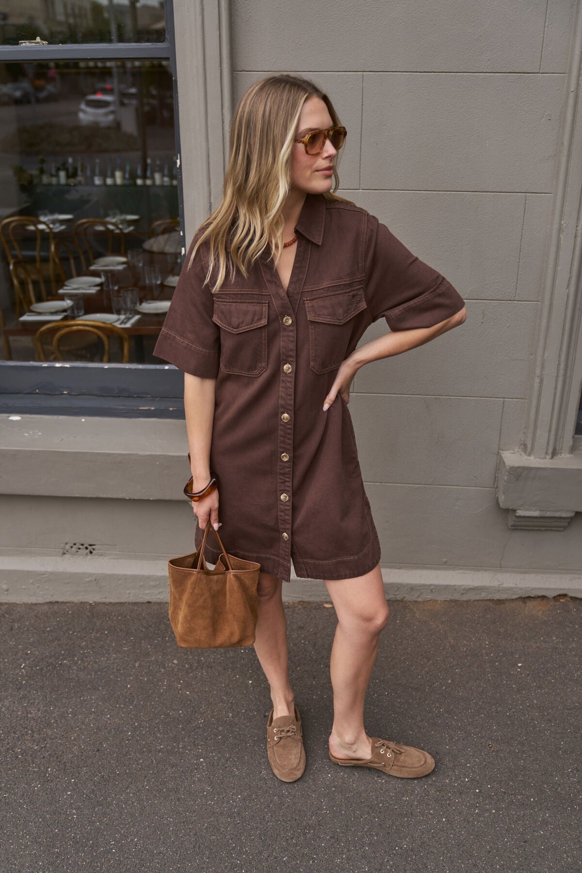 CERES LIFE Bonnie Relaxed Shirt Dress - Chocolate