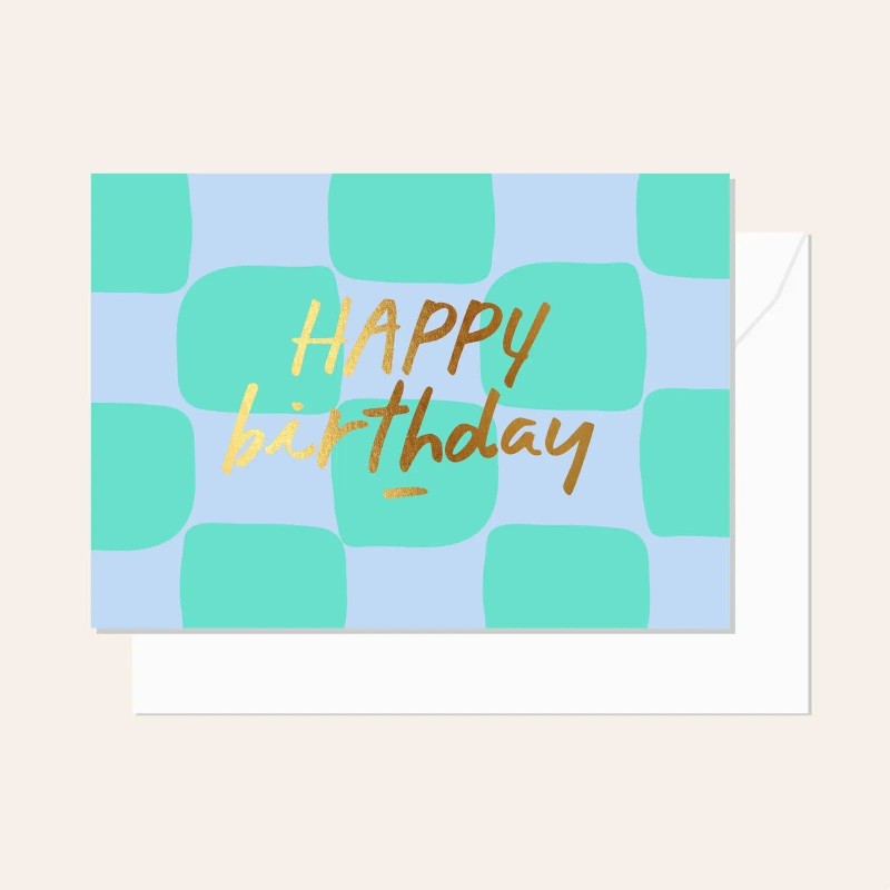 ELM PAPER Greeting Card - Check Aqua Birthday