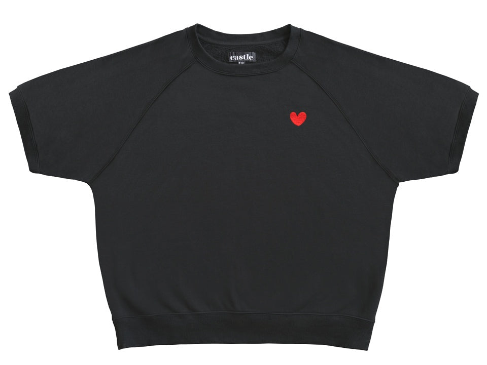 CASTLE AND THINGS French Navy Heart Short Sleeve Sweater