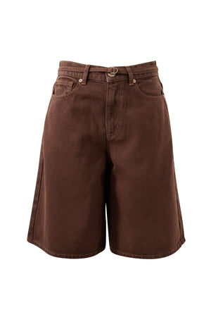 CERES LIFE Olive Belted Denim Short - Chocolate