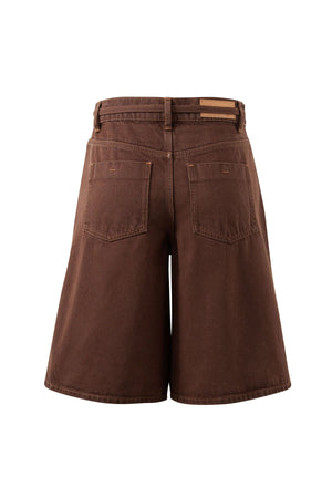 CERES LIFE Olive Belted Denim Short - Chocolate