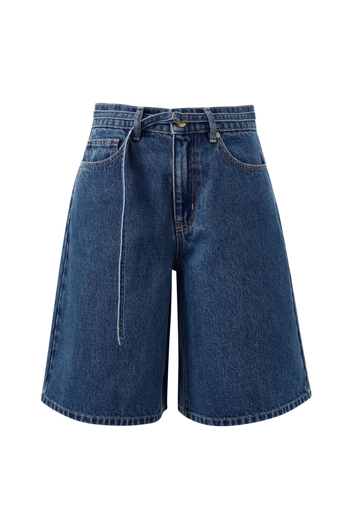 CERES LIFE Olive Belted Denim Short - Fresh Indigo