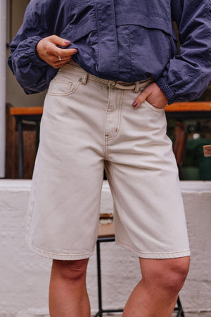 CERES LIFE Olive Belted Denim Short - Fresh Sand