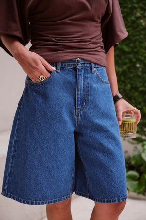CERES LIFE Olive Belted Denim Short - Fresh Indigo