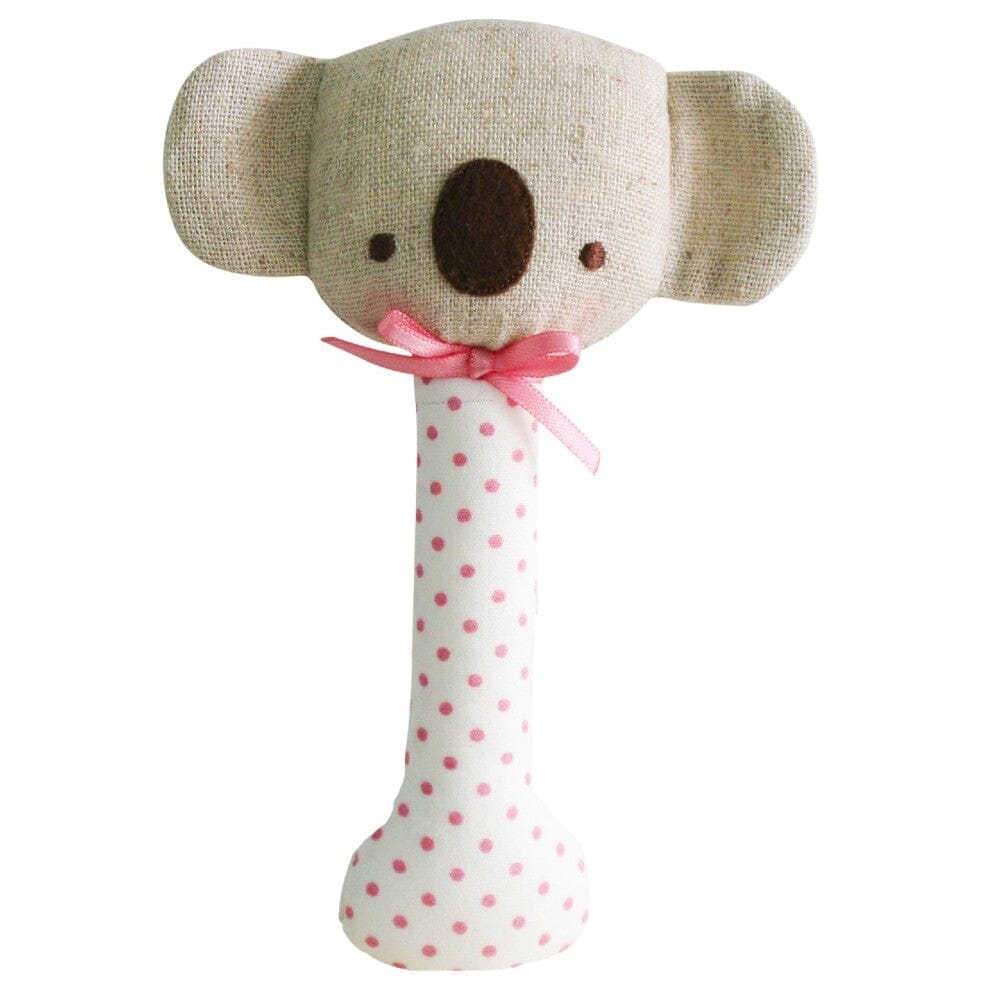 ALIMROSE Baby Koala Stick Rattle - Pink Spot on Ivory BABY (0-12 Mths) - Zabecca Living