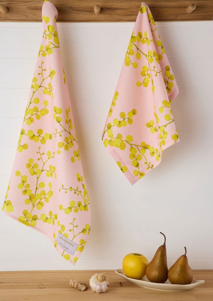 ANGUS & CELESTE Tea Towel - Pink Wattle TEA TOWEL - Zabecca Living