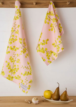 ANGUS & CELESTE Tea Towel - Pink Wattle TEA TOWEL - Zabecca Living