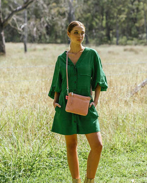 ARLINGTON MILNE Alexis Crossbody - Dusty Pink Suede HANDBAG - Zabecca Living