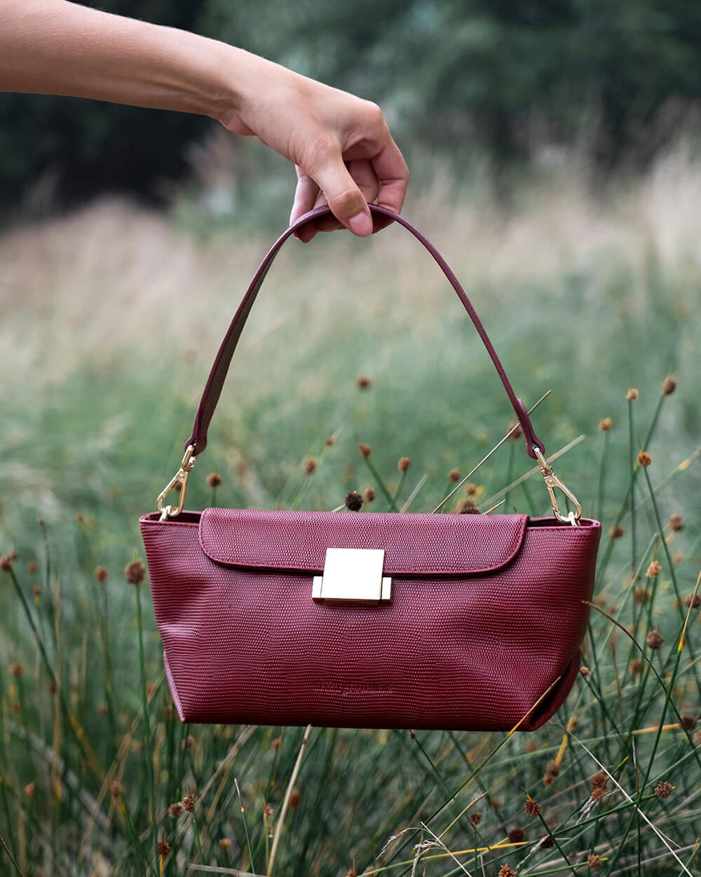 ARLINGTON MILNE Aurora Bag - Garnet Lizard HANDBAG - Zabecca Living