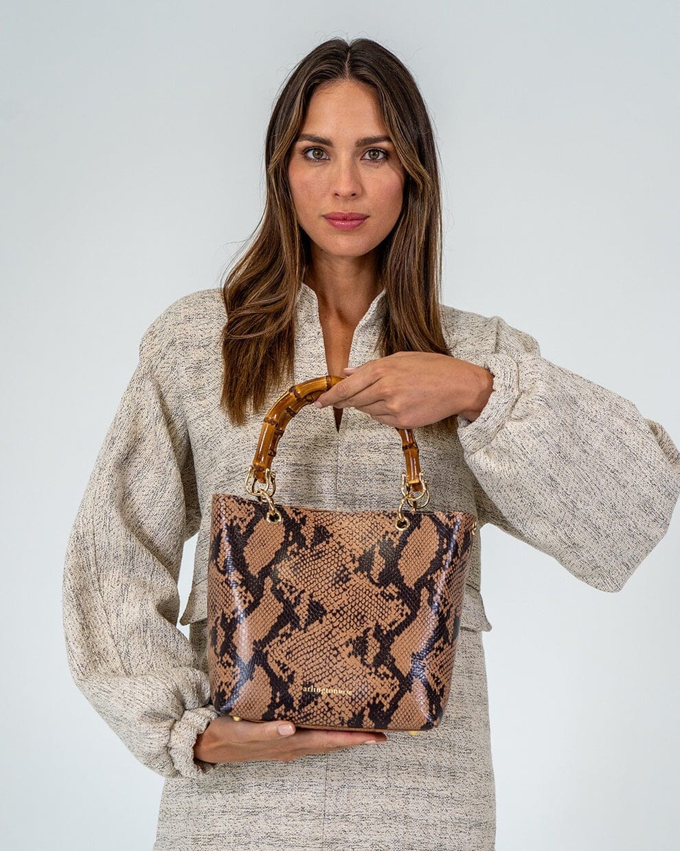 ARLINGTON MILNE Maya Tote - Caramel Python HANDBAG - Zabecca Living