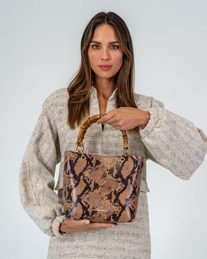 ARLINGTON MILNE Maya Tote - Caramel Python HANDBAG - Zabecca Living