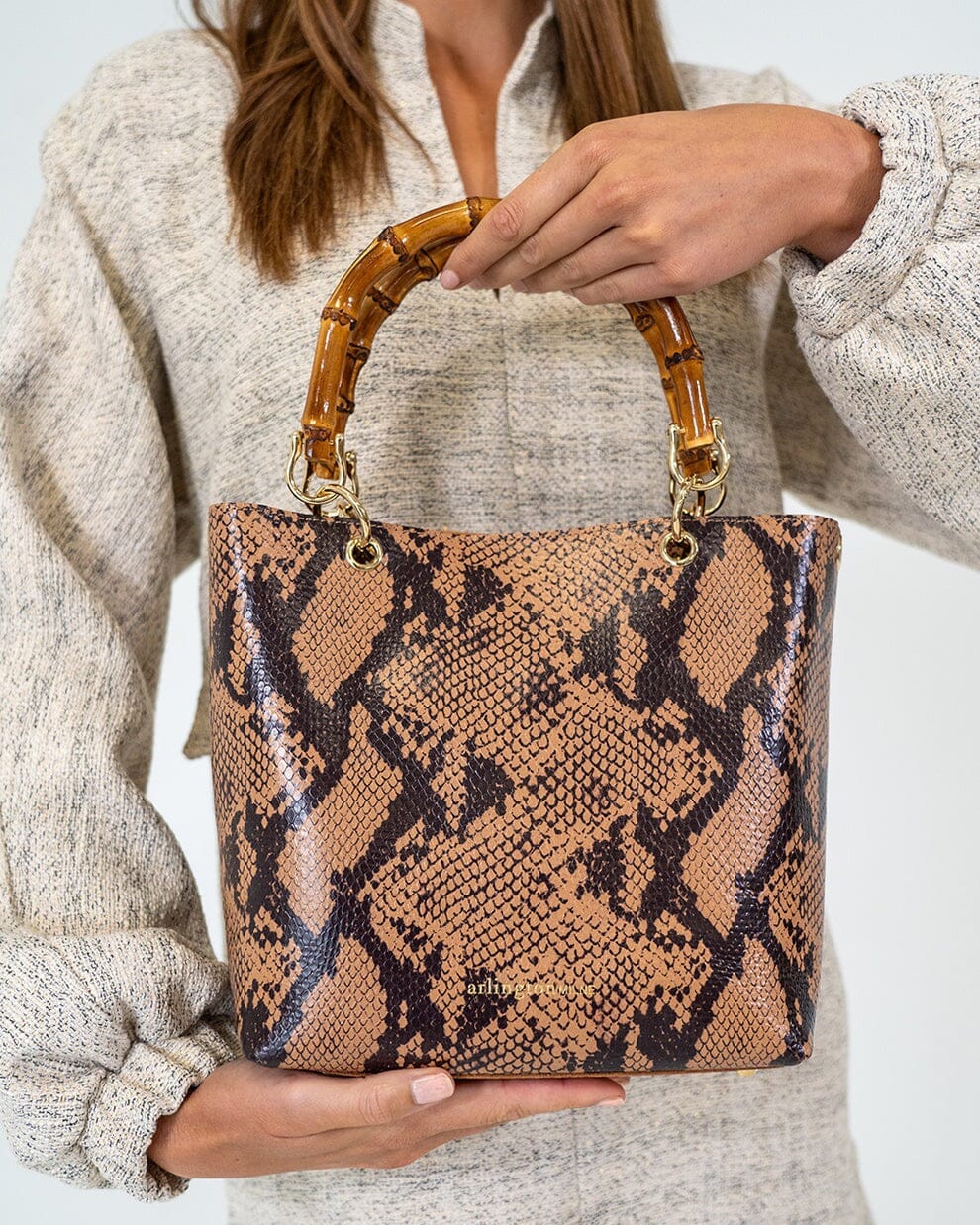 ARLINGTON MILNE Maya Tote - Caramel Python HANDBAG - Zabecca Living