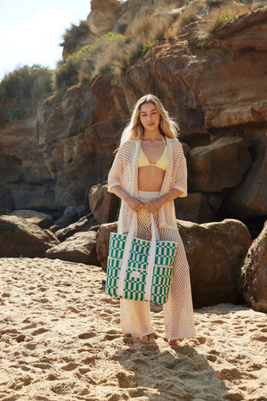 BASE Beach Base - Apple / Soft Pink Check Beach Bag - Zabecca Living