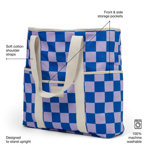 BASE Beach Base - Lilac / Blue Check Beach Bag - Zabecca Living