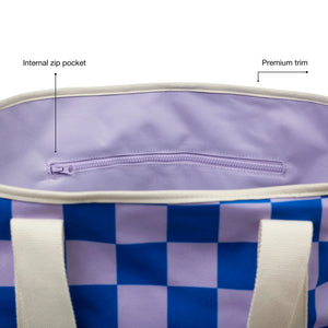 BASE Beach Base - Lilac / Blue Check Beach Bag - Zabecca Living