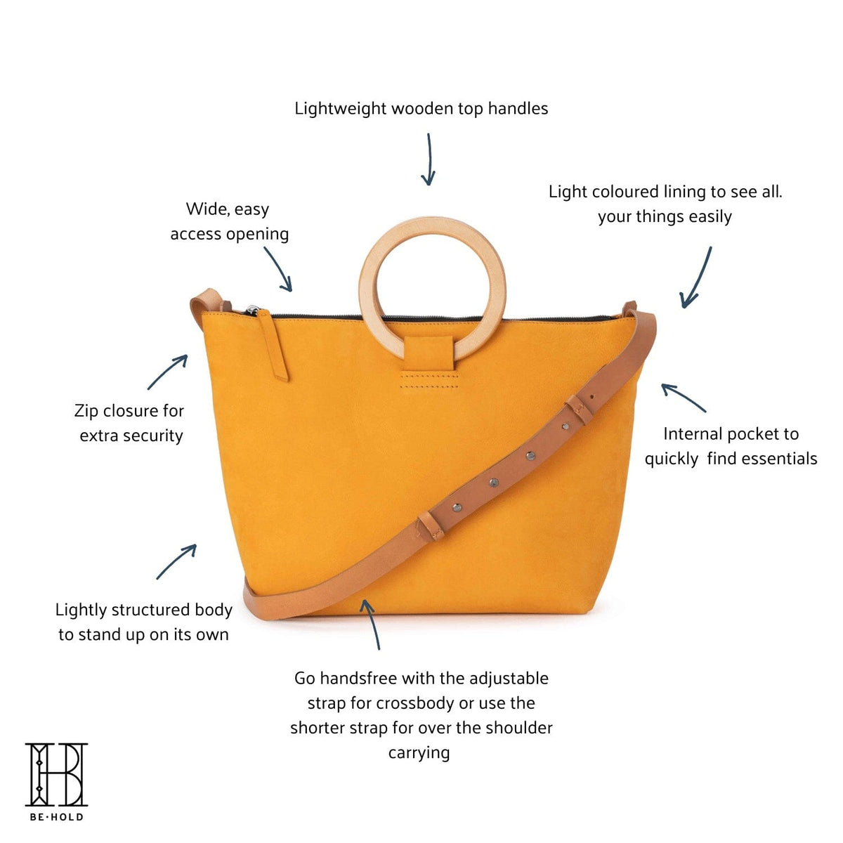 BE HOLD East West Tote - Turmeric HANDBAG - Zabecca Living