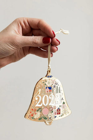 BESPOKE LETTERPRESS Fine Enamel Christmas Ornament - 2023 Bell FESTIVE DECORATIONS - Zabecca Living