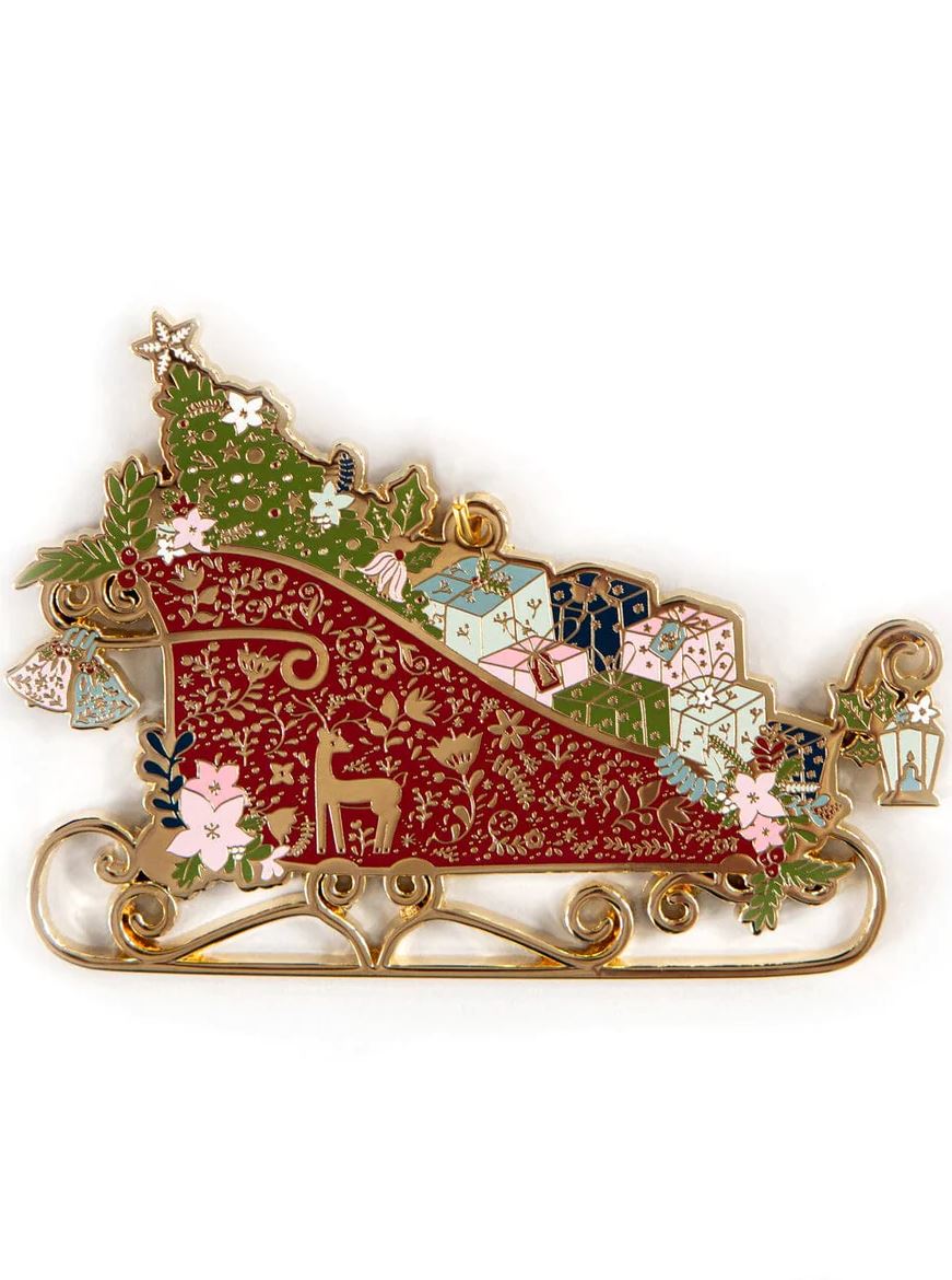 BESPOKE LETTERPRESS Fine Enamel Christmas Ornament - Sleigh FESTIVE DECORATIONS - Zabecca Living