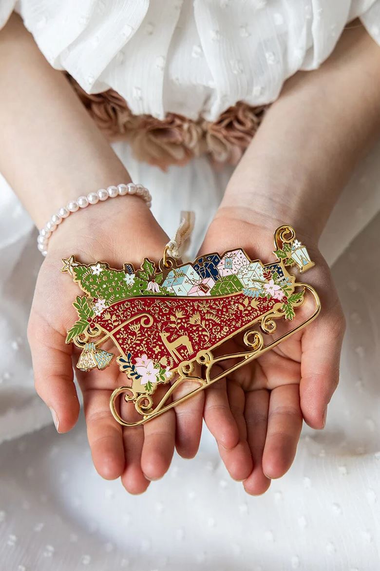 BESPOKE LETTERPRESS Fine Enamel Christmas Ornament - Sleigh FESTIVE DECORATIONS - Zabecca Living