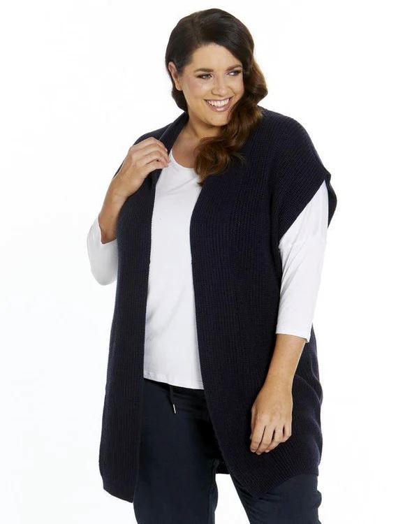 BETTY BASICS Allegra Knitted Capelet - Dark Navy vest - Zabecca Living