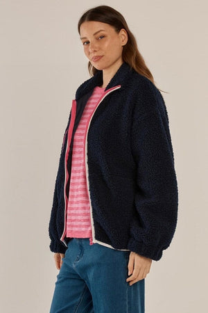 BETTY BASICS Jayne Fleece Jacket - Navy/White Jackets - Zabecca Living