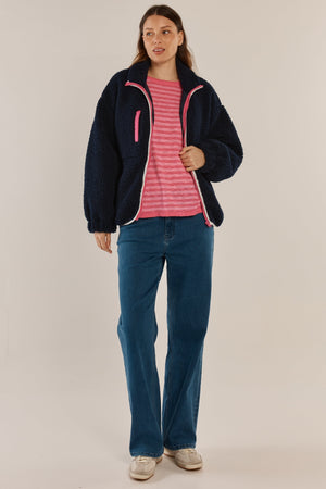 BETTY BASICS Jayne Fleece Jacket - Navy/White Jackets - Zabecca Living