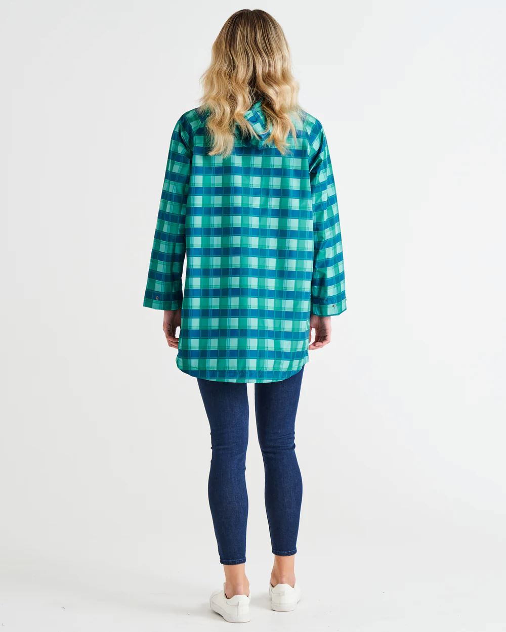 BETTY BASICS Rosie Raincoat - Green/Blue Tartan Coat - Zabecca Living