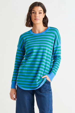 BETTY BASICS Sophie Relaxed Knit Jumper - Green/Blue Stripe Jumpers + Knitwear - Zabecca Living