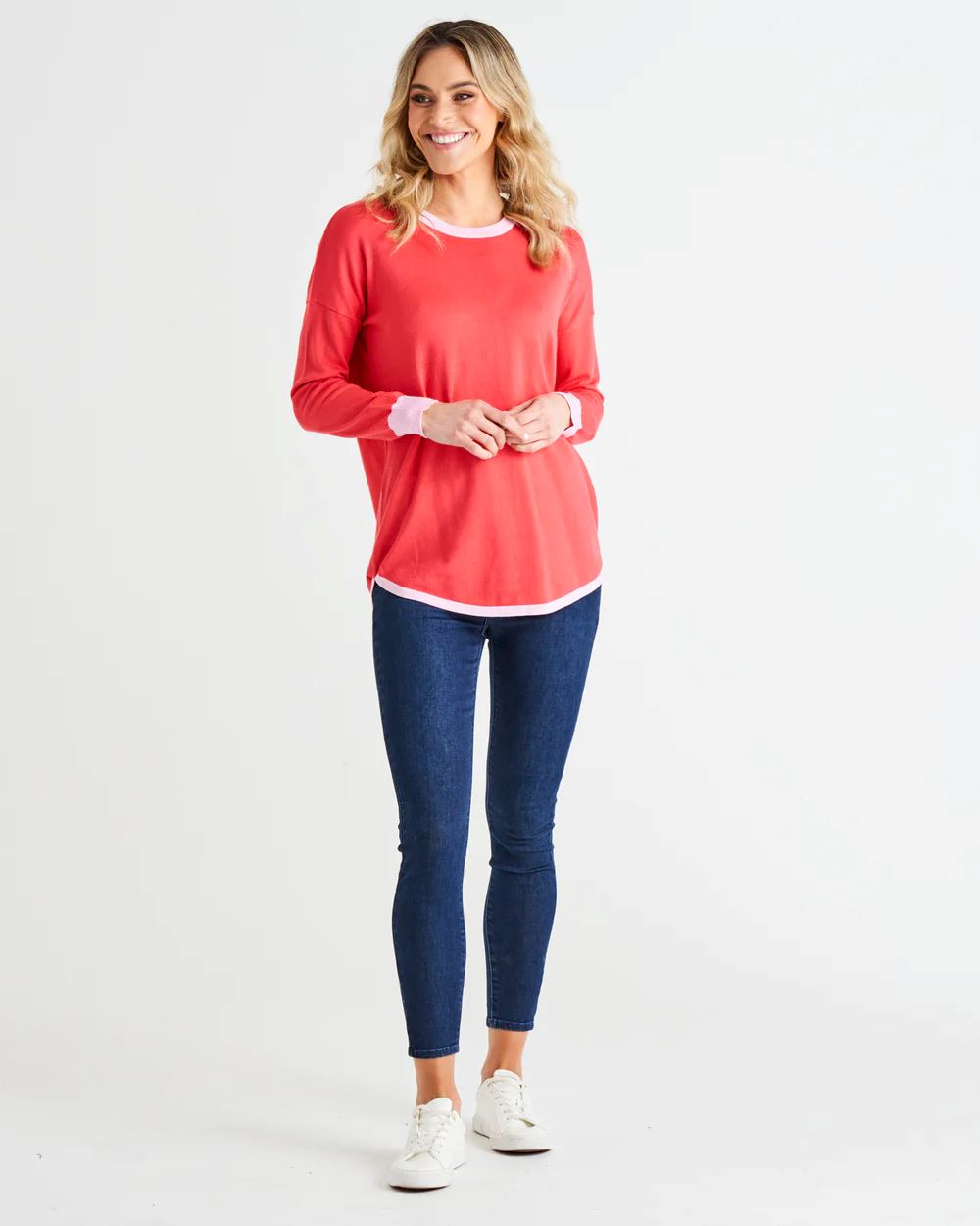 BETTY BASICS Sophie Relaxed Knit Jumper - Pink Tipping Jumpers + Knitwear - Zabecca Living