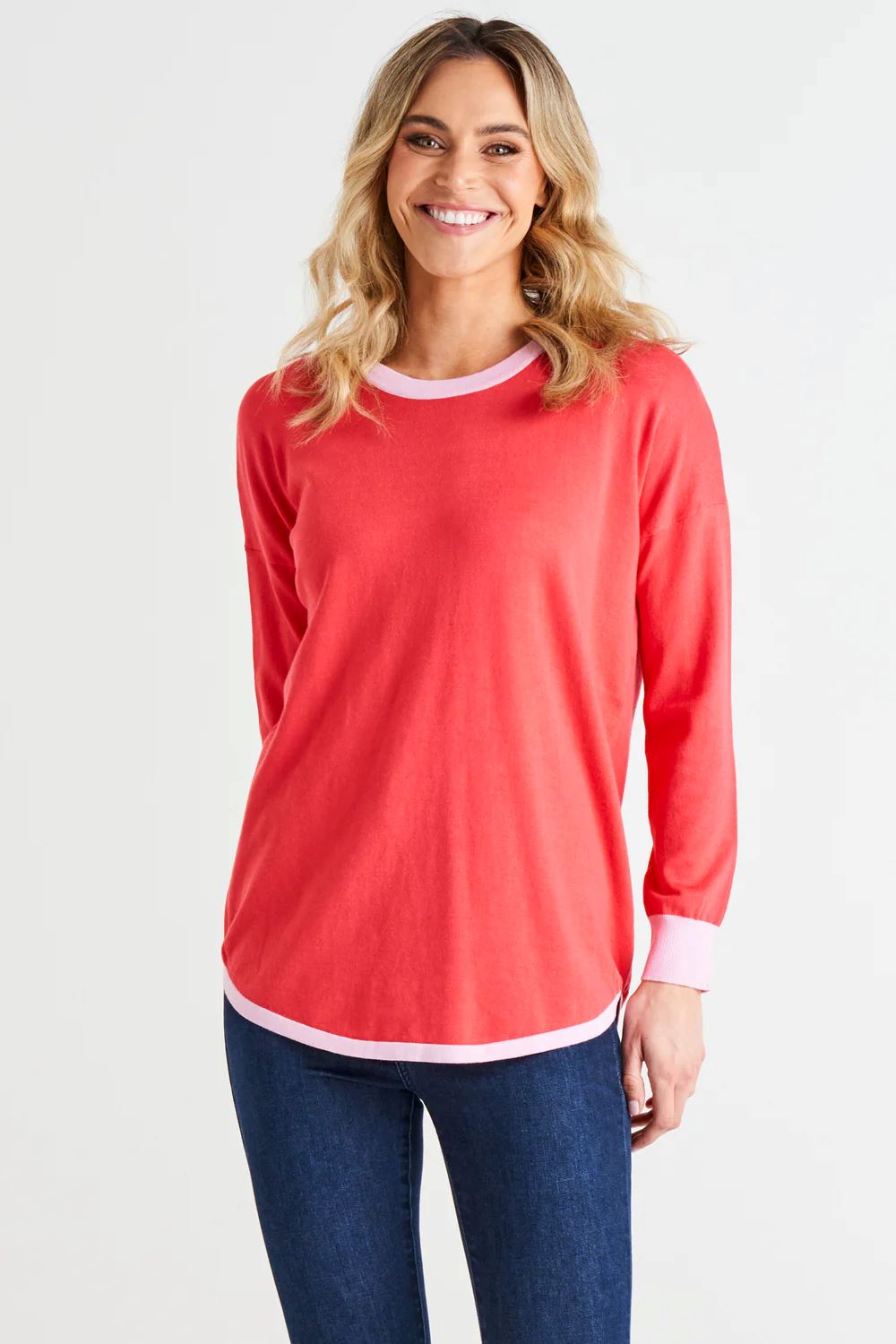 Betty Basics Sophie Relaxed Knit Jumper Pink Tipping Zabecca