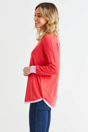 BETTY BASICS Sophie Relaxed Knit Jumper - Pink Tipping Jumpers + Knitwear - Zabecca Living