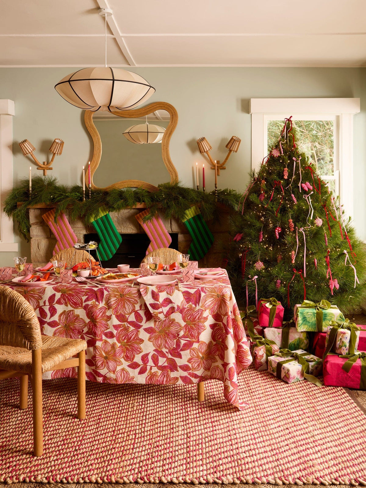 BONNIE &amp; NEIL Azalea Pink Linen Tablecloth - Large Table Runner - Zabecca Living