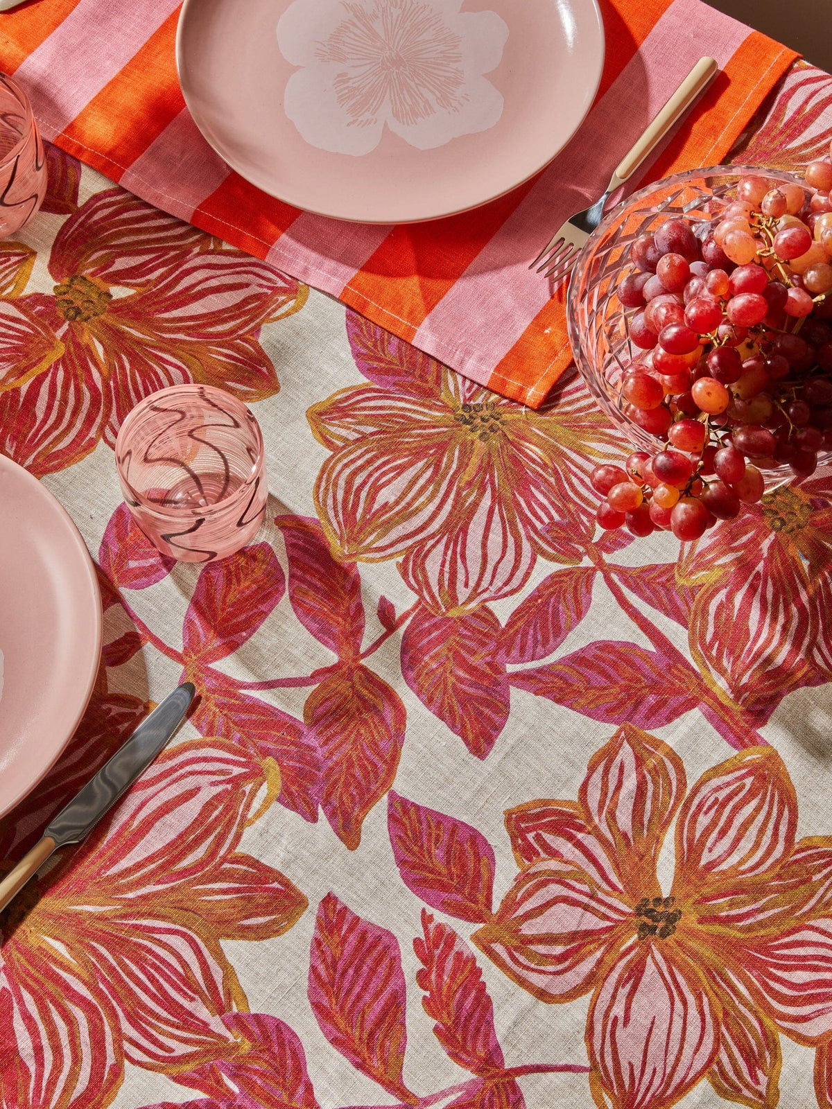 BONNIE &amp; NEIL Azalea Pink Linen Tablecloth - Large Table Runner - Zabecca Living