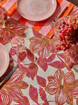BONNIE & NEIL Azalea Pink Linen Tablecloth - Large Table Runner - Zabecca Living