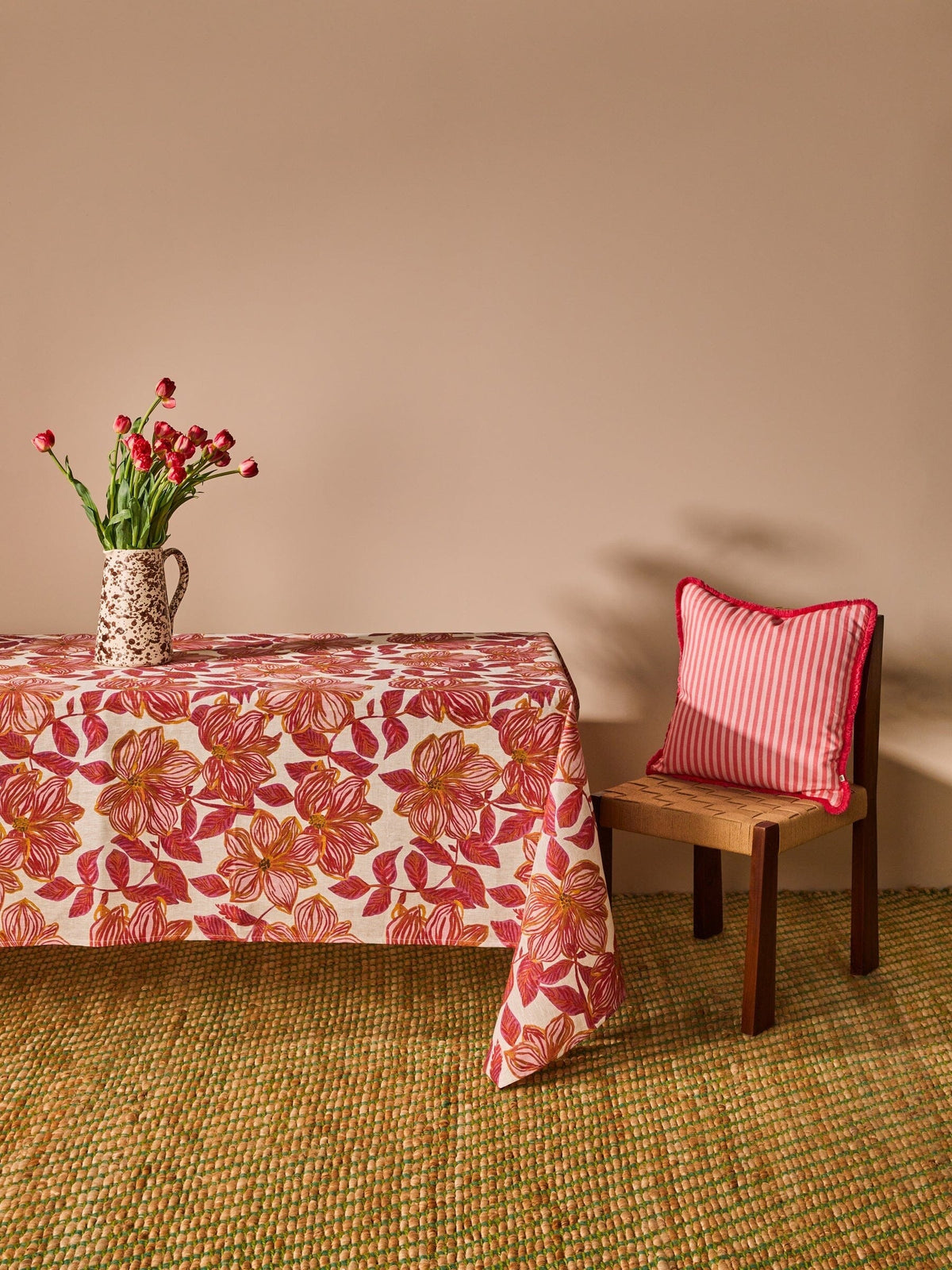 BONNIE &amp; NEIL Azalea Pink Linen Tablecloth - Large Table Runner - Zabecca Living