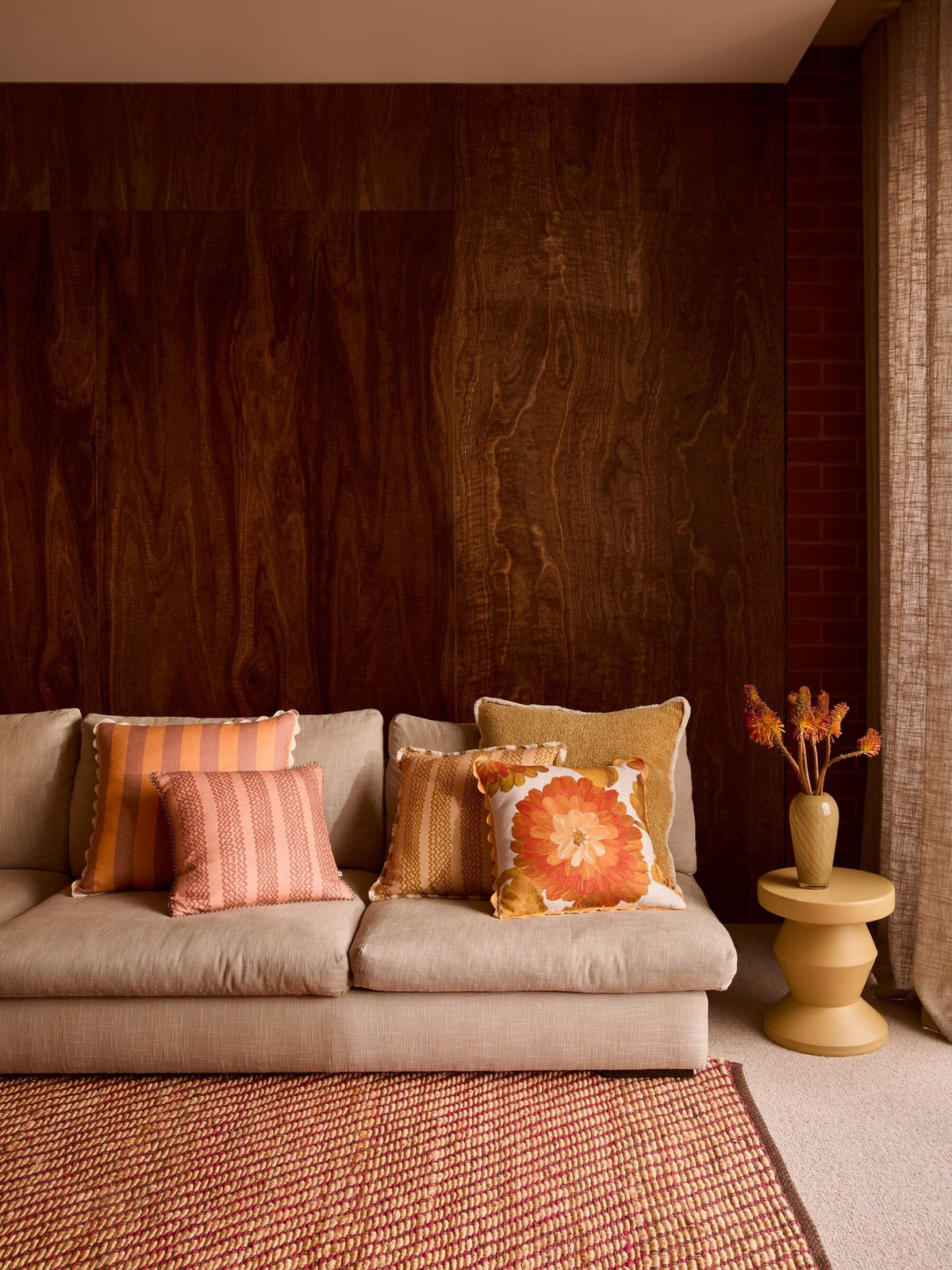 BONNIE &amp; NEIL Bold Stripe Peach Linen Cushion Cushion - Zabecca Living