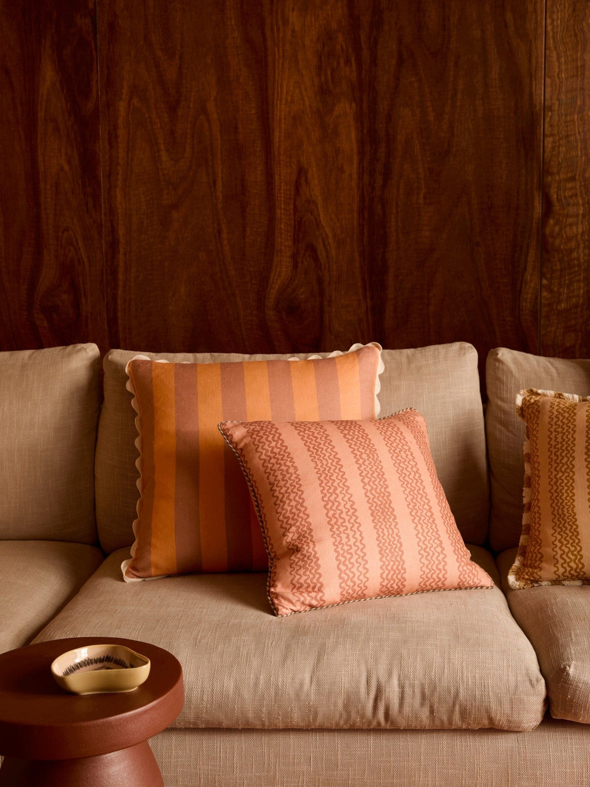 BONNIE &amp; NEIL Bold Stripe Peach Linen Cushion Cushion - Zabecca Living