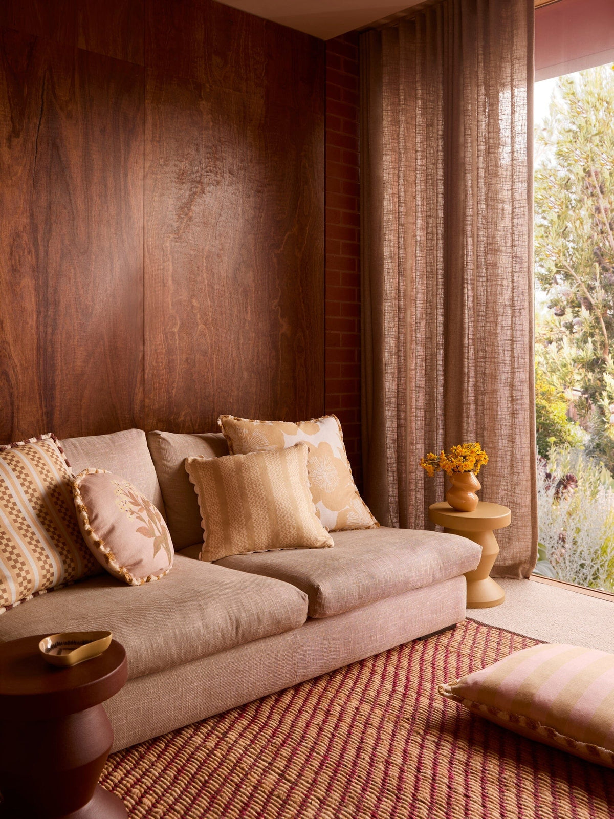 BONNIE &amp; NEIL Forget Me Not Caramel Linen Cushion Cushion - Zabecca Living