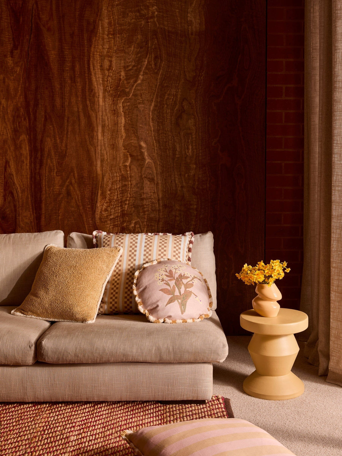 BONNIE &amp; NEIL Forget Me Not Caramel Linen Cushion Cushion - Zabecca Living