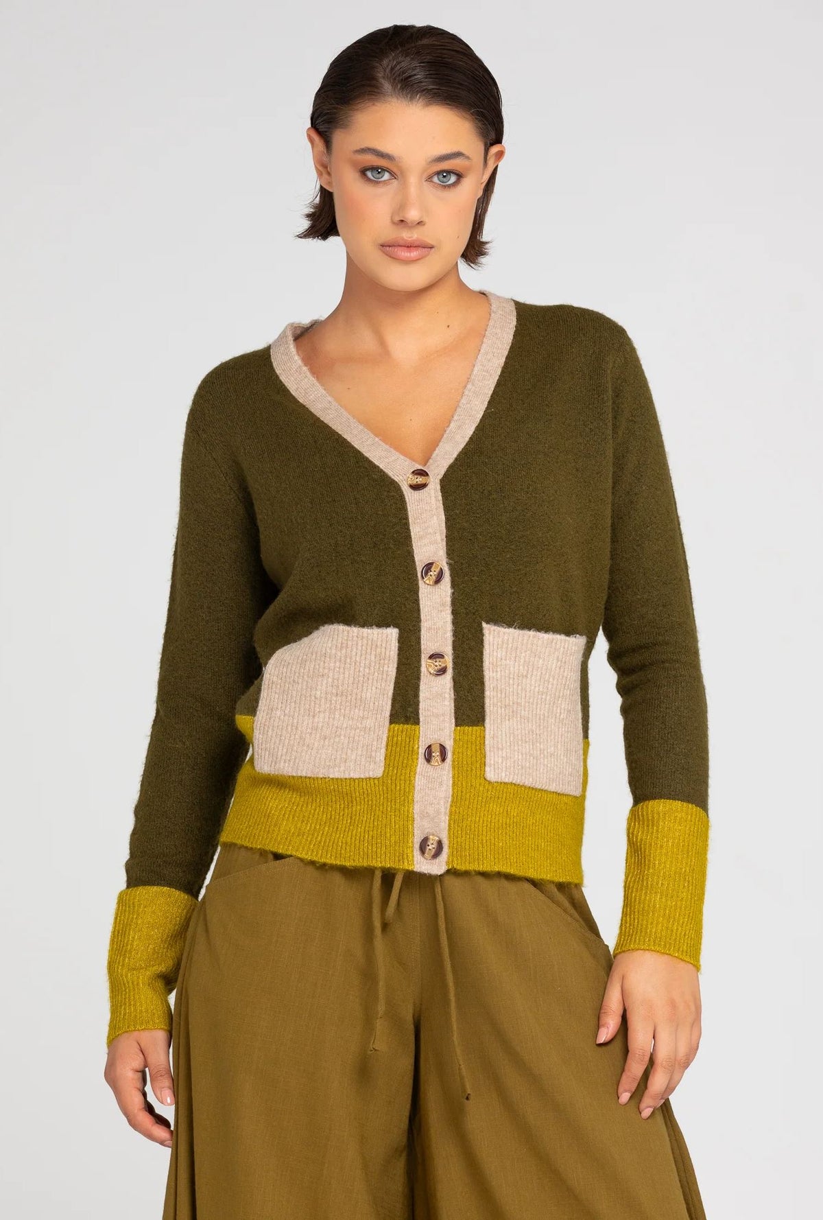 BOOM SHANKAR Poet Cardigan - Green/Yellow Jumpers + Knitwear - Zabecca Living