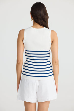 BRAVE AND TRUE Amba Stripe Tank - White & Navy Tank - Zabecca Living