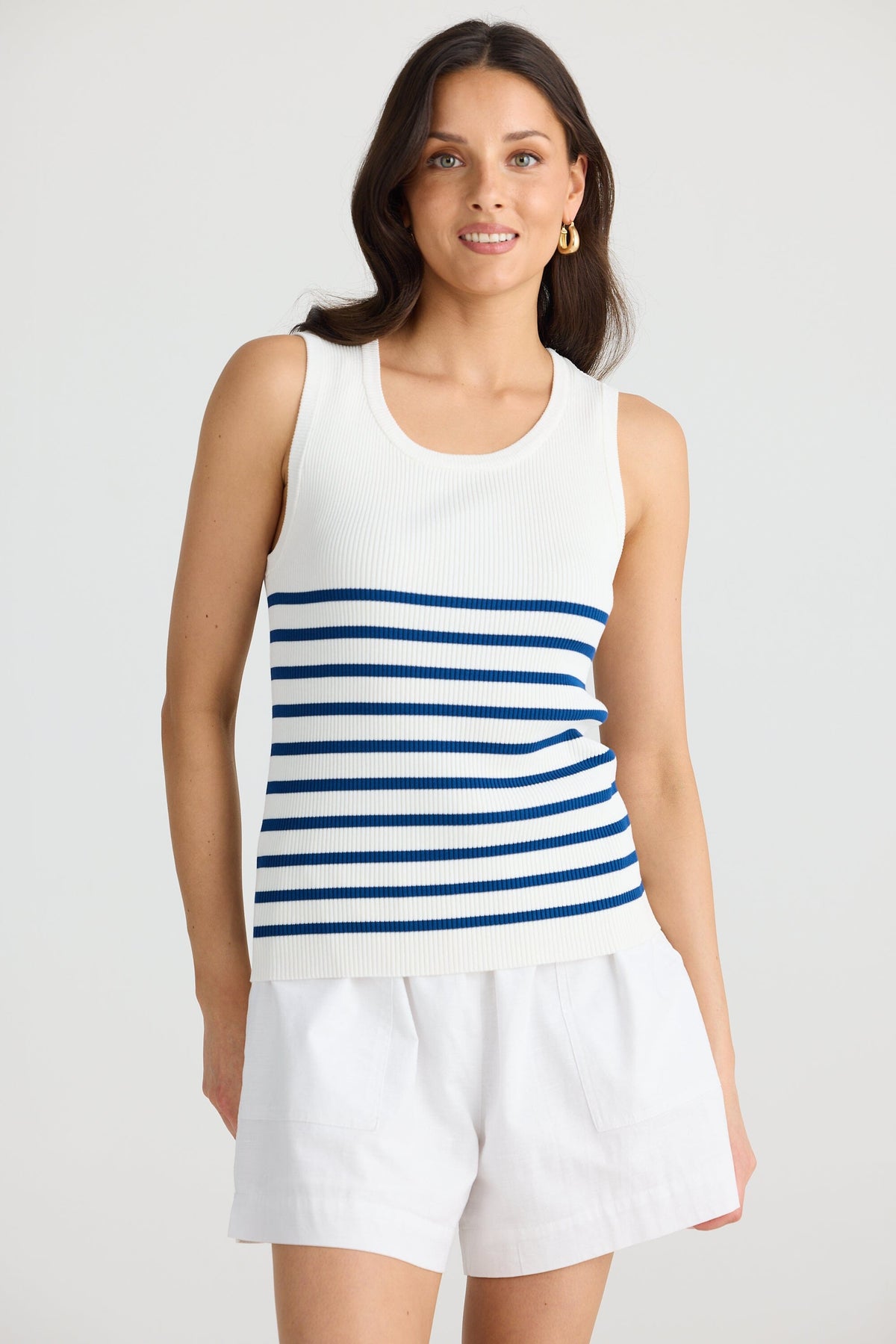 BRAVE AND TRUE Amba Stripe Tank - White &amp; Navy Tank - Zabecca Living