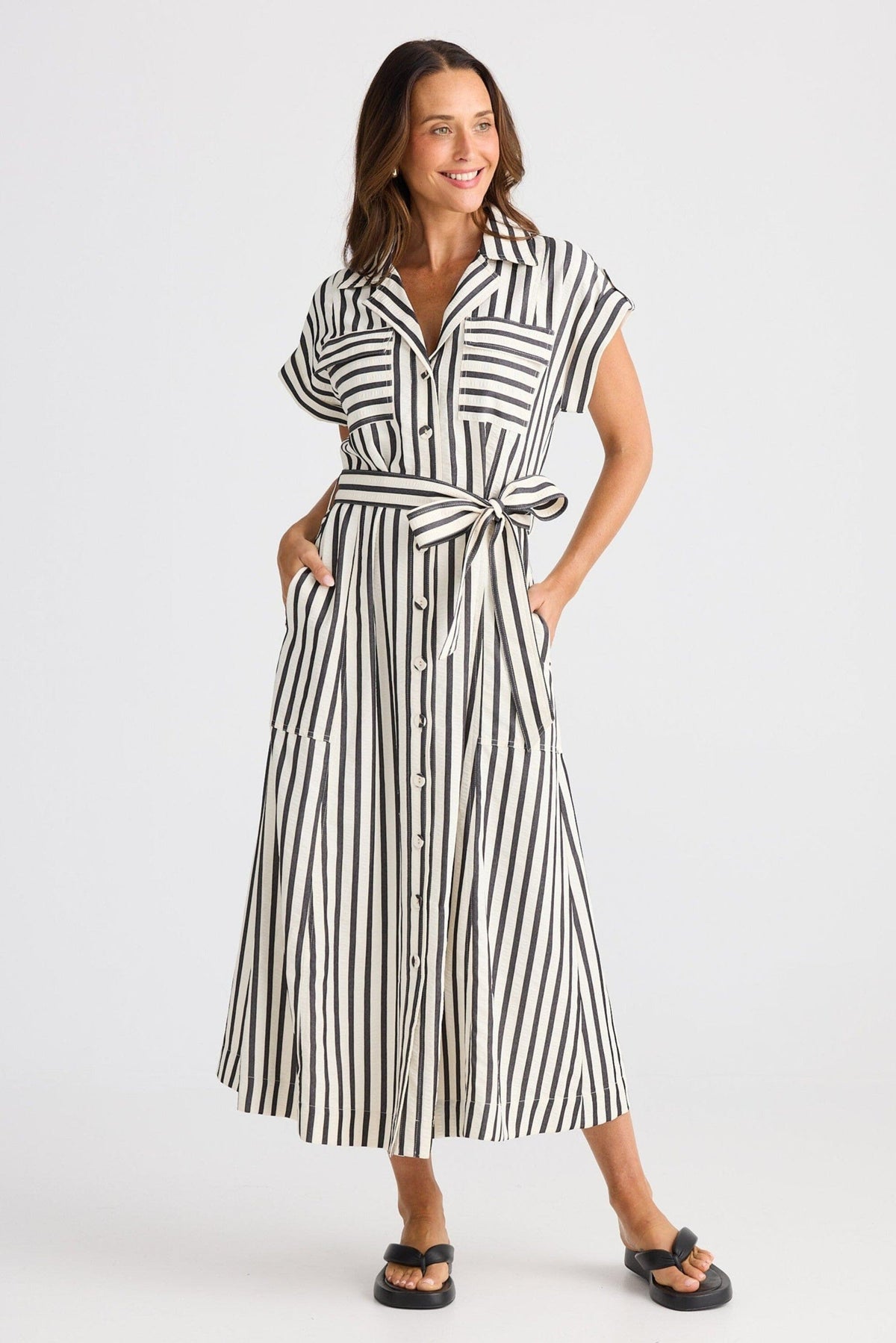 BRAVE AND TRUE Portia Dress - Black Stripe Dress - Zabecca Living