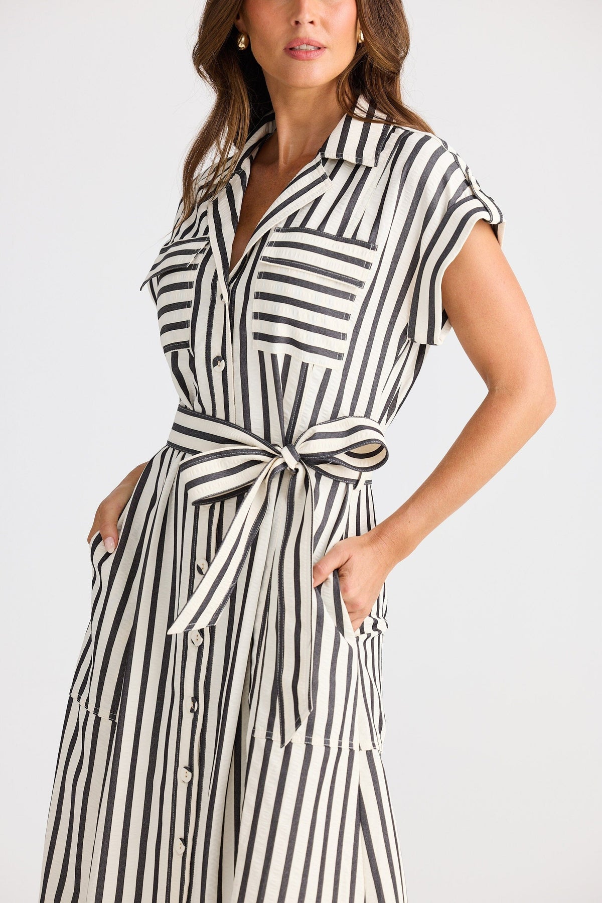 BRAVE AND TRUE Portia Dress - Black Stripe Dress - Zabecca Living